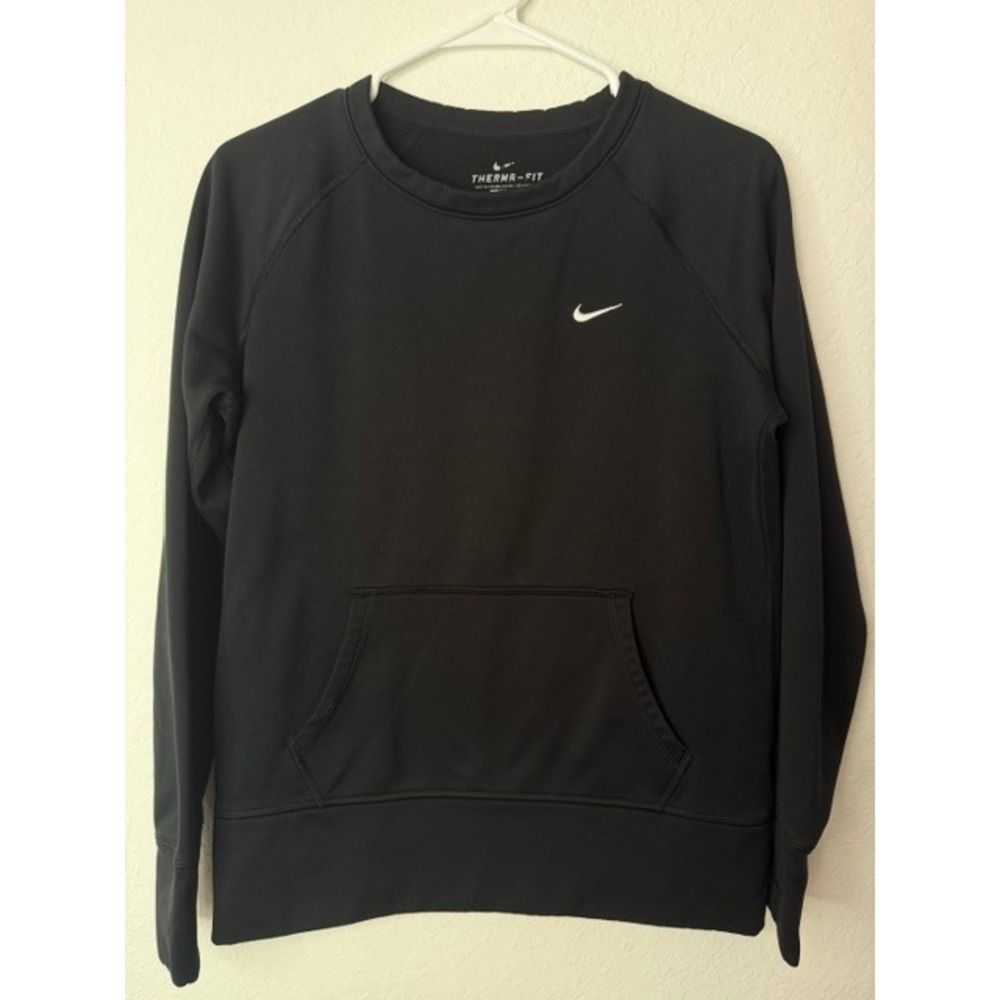 Nike Therma-FIT Sweatshirt Black Fleece Pullover Crewneck Kangaroo Pocket Medium